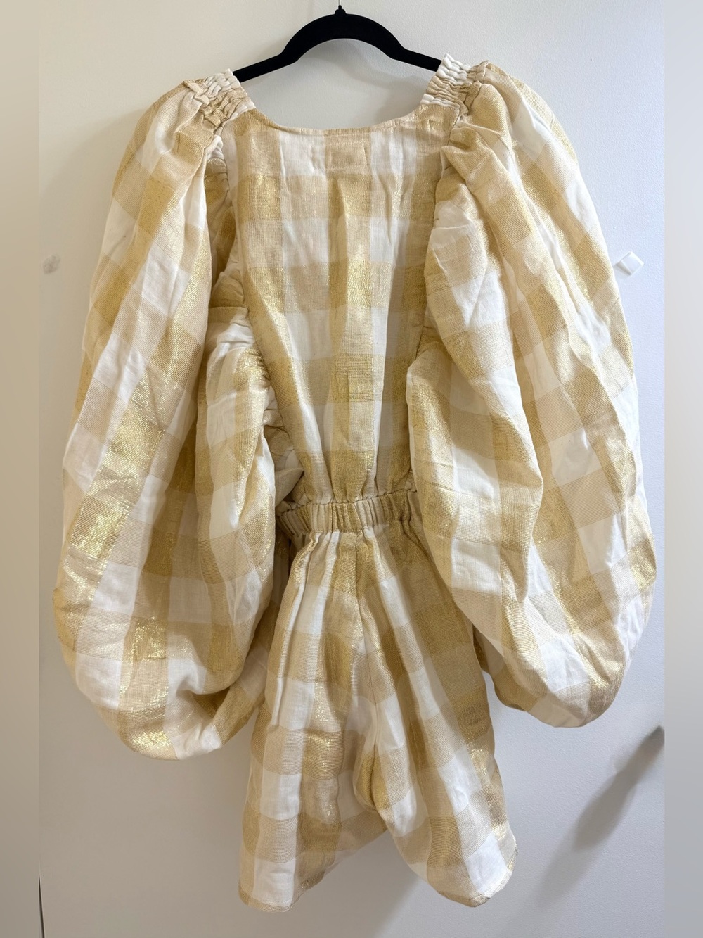 SUNDRESS Alicia Romper Size M/L Gold Gingham Metallic Threading NWT - Picture 7 of 16